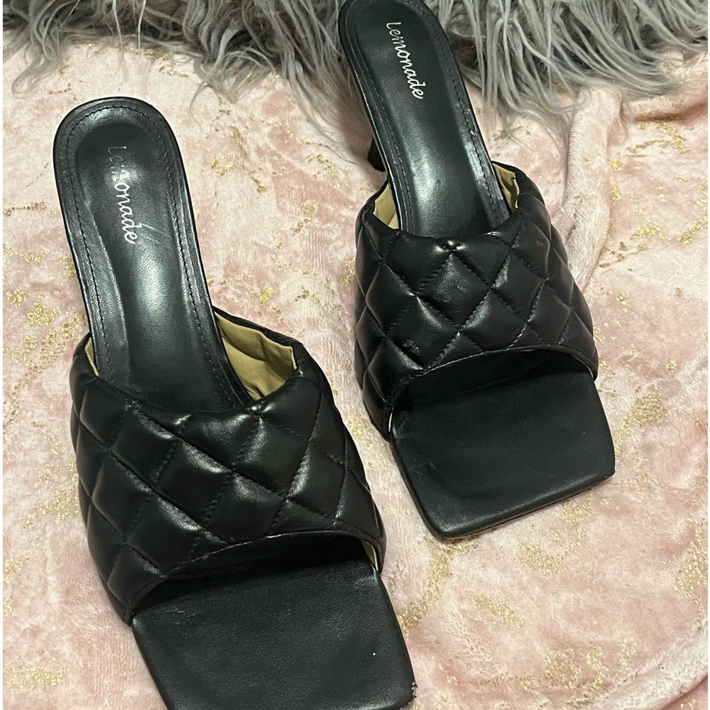 Quilted Black Bottega Inspired Mules